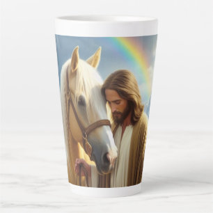 Caneca De Café Latte Jesus com Cavalo de Palomino na Paisagem Cênica