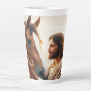 Caneca De Café Latte Jesus fortalecendo um cavalo no céu
