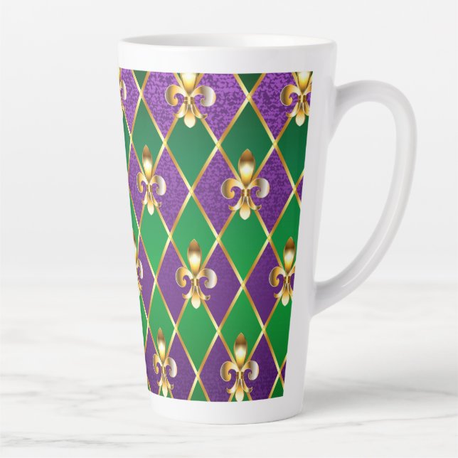 Caneca De Café Latte Jewelry Background Mardi Gras (Direita)