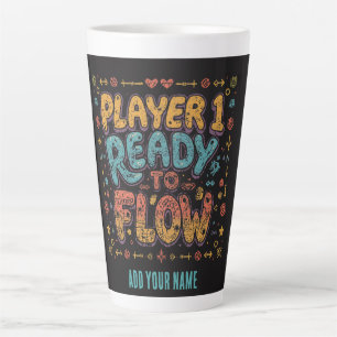 Caneca De Café Latte Jogador 1 Pronto Para Fluírem Arco Íris Retro Pers