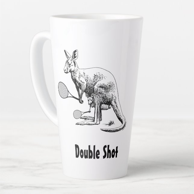 Caneca De Café Latte Jogador de Tênis de Kangaroo com Shot Duplo (Ângulo esquerdo)
