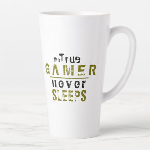 Caneca De Café Latte Jogador Verdadeiro Nunca Dorme Jogador De Tipograf