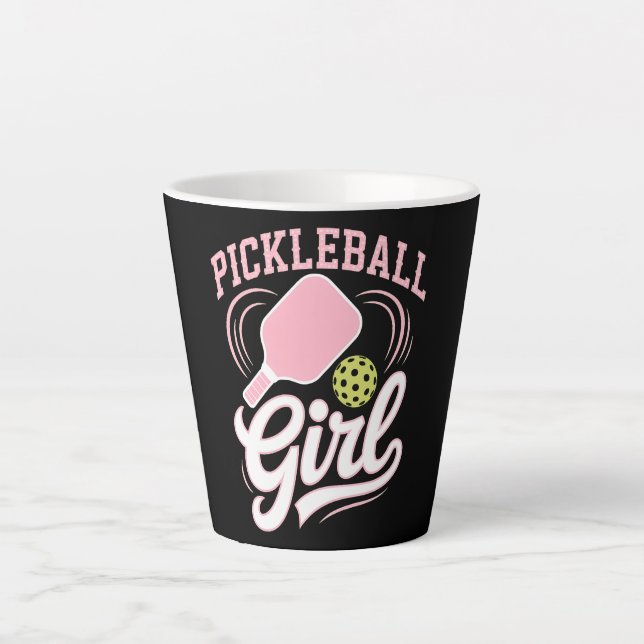 Caneca De Café Latte Jogadora de Pickleball Menina (Frente)
