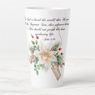 Caneca De Café Latte John 3:16 - Feliz Escritura de Natal Floral