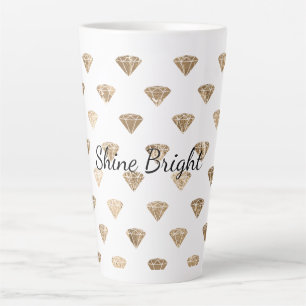Caneca De Café Latte Joia Dourada de Ouros de Glam Branco