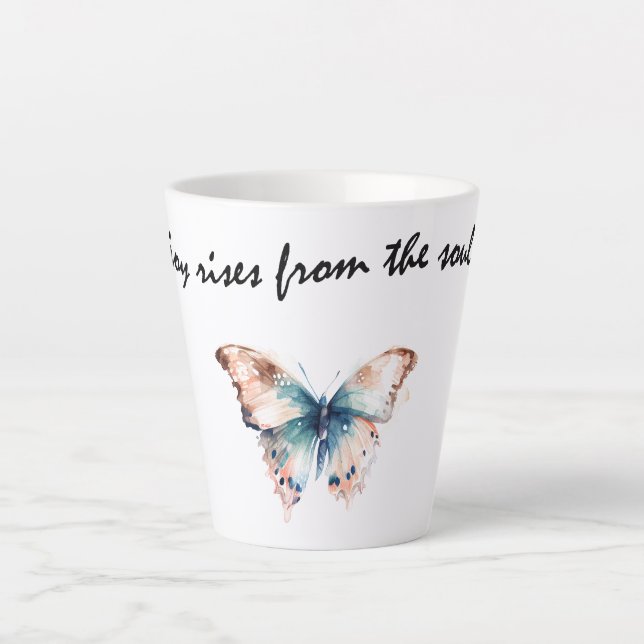 Caneca De Café Latte Joy Rises da Borboleta da Alma (Frente)