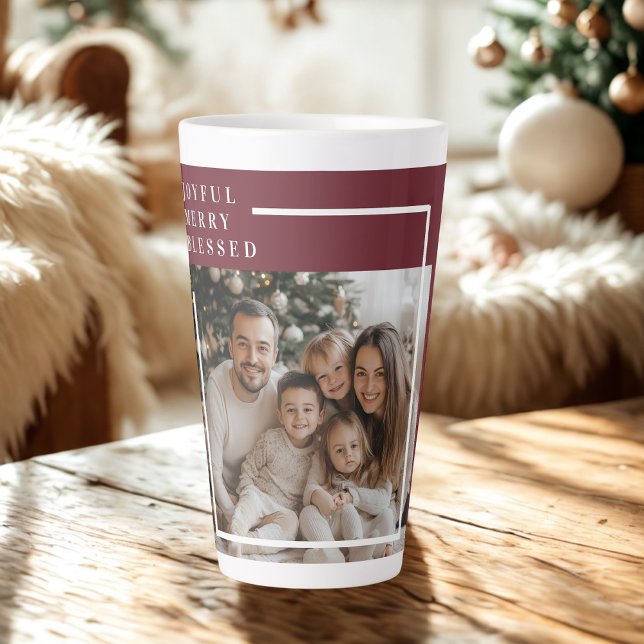 Caneca De Café Latte Joyful Merry Blessed Christmas Photo  (Criador carregado)