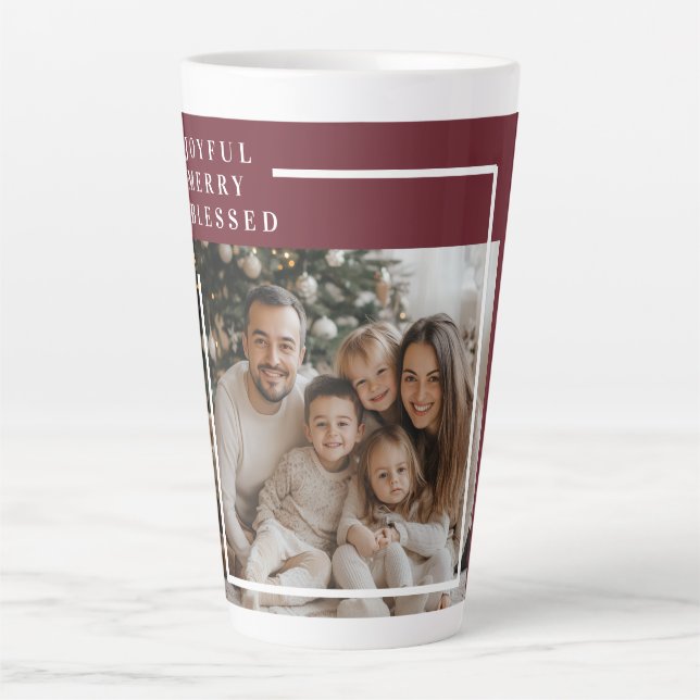 Caneca De Café Latte Joyful Merry Blessed Christmas Photo  (Frente)