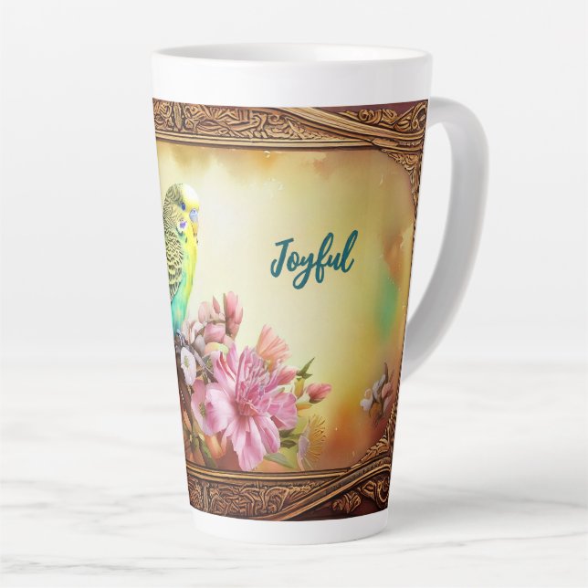 Caneca De Café Latte Joyful Parakeet (Ângulo direito)
