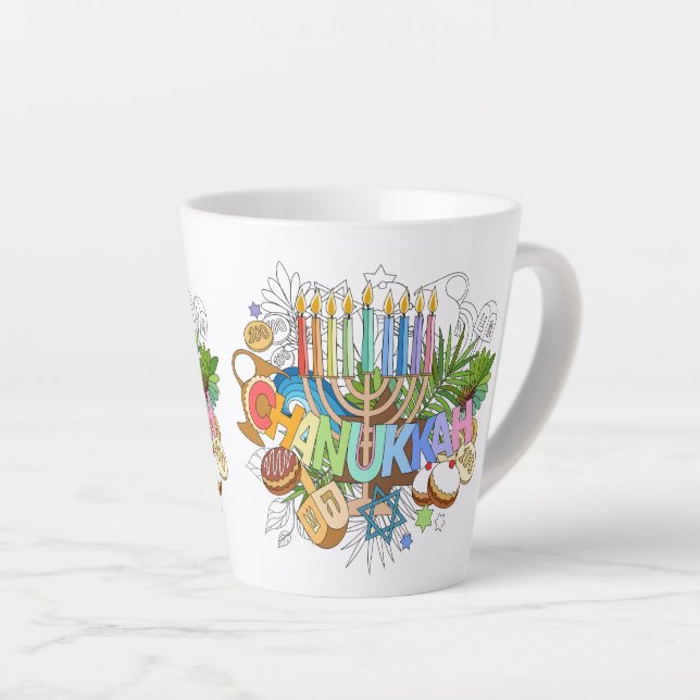 Caneca De Café Latte Judaica - Chanukah Latte Mugs - Software (Ângulo direito)