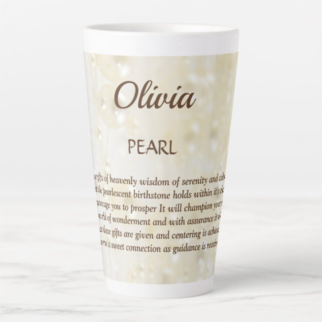 Caneca De Café Latte June Birthstone Pearl design (Frente)