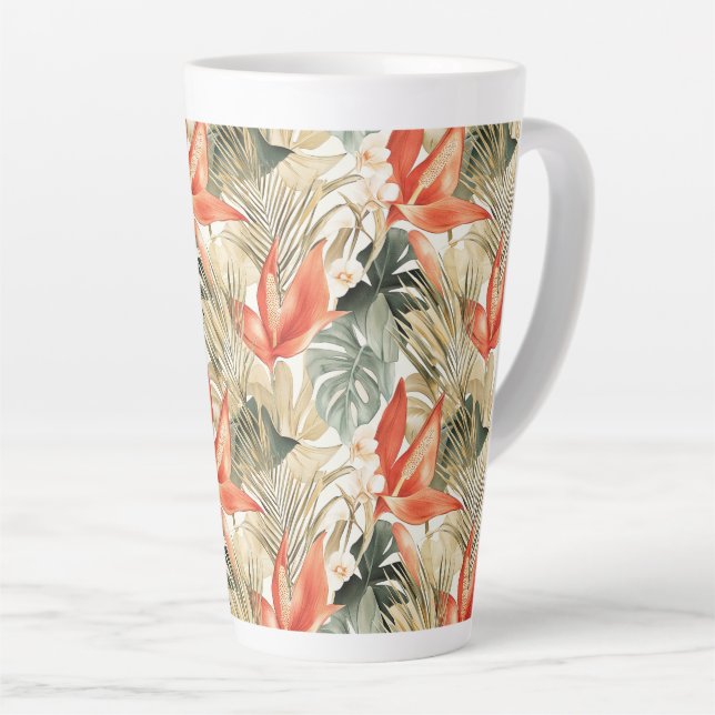 Caneca De Café Latte Junta Floral de Anthurium Laranja Tropical (Ângulo direito)