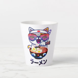 Caneca De Café Latte Kawaii Cat Comendo Ramen Noodles