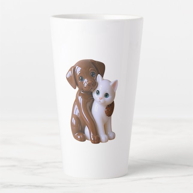 Caneca De Café Latte Kawaii Dog & Cat  (Frente)