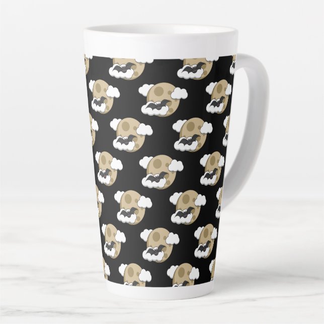 Caneca De Café Latte Kawaii Happy Bat Flying on Full Moon Pattern (Ângulo direito)
