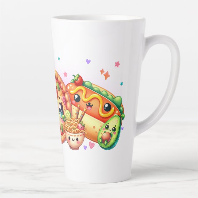 Caneca De Café Latte Kawaii Happy Comida Burger, Pizza e Hotdog (Direita)