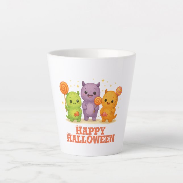 Caneca De Café Latte Kawaii Monsters & Lollipops Halloween (Frente)