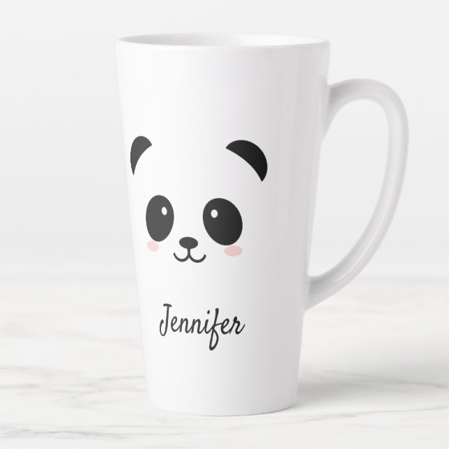 Caneca De Café Latte Kawaii panda branco preto fofo personalizado (Direita)