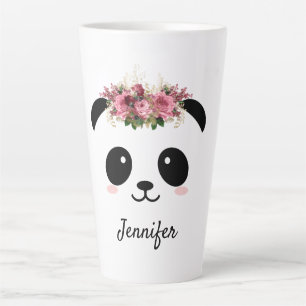 Caneca De Café Latte Kawaii panda floral fofo personalizado