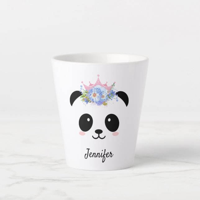 Caneca De Café Latte Kawaii panda linda rainha floral personalizada lat (Frente)