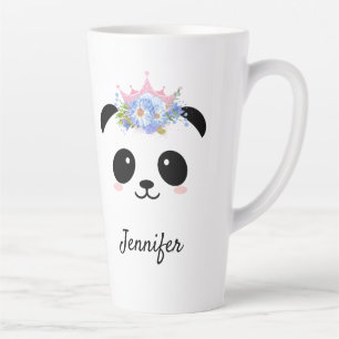 Caneca De Café Latte Kawaii panda linda rainha floral personalizada lat