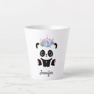 Caneca De Café Latte Kawaii panda ursa rainha floral fofa personalizada