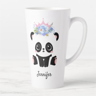 Caneca De Café Latte Kawaii panda ursa rainha floral fofa personalizada