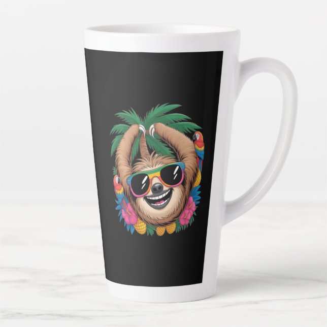Caneca De Café Latte Kawaii Tropical Sloth – Cute Summer Vibes Rainbow  (Direita)