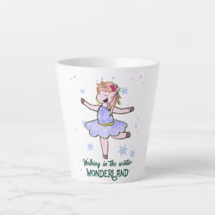 Caneca De Café Latte Kawaii Unicorn Caminhada durante o inverno