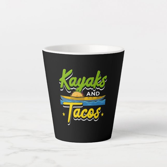 Caneca De Café Latte Kayaking - Kayaks e Tacos Engraçado Kayaking (Frente)