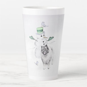 Caneca De Café Latte Keeshond Christmas Snowman Pinting Art