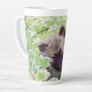 Caneca De Café Latte Keeshond Puppy na Pintura Original