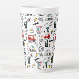 Caneca De Café Latte Kids Playful Transport Pattern 