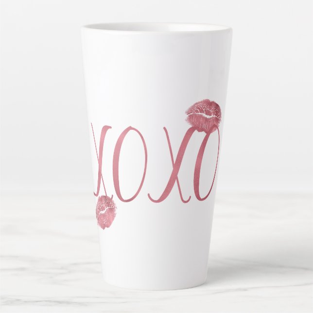 Caneca De Café Latte Kisses XOXO Rosa (Frente)