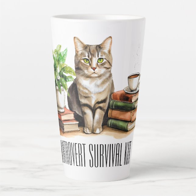Caneca De Café Latte Kit de sobrevivência de introdução (Cat, planta, c (Frente)