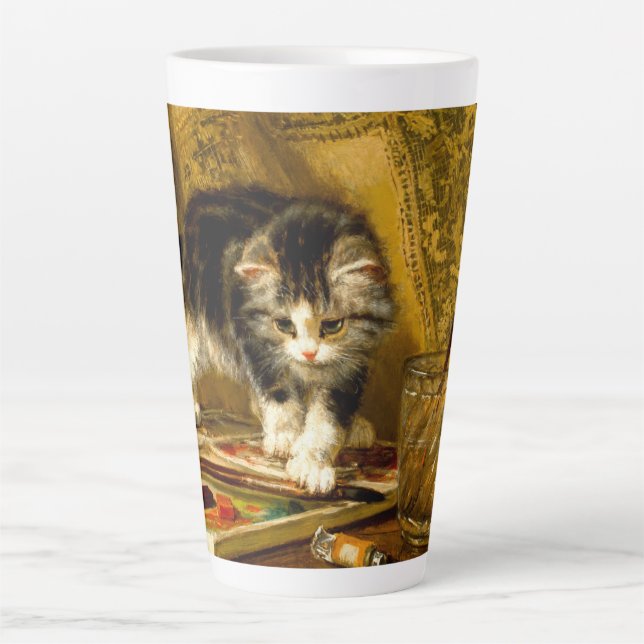 Caneca De Café Latte Kitten com pintura e escovas (Frente)