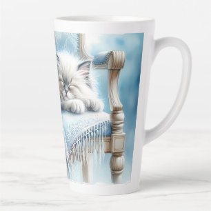 Caneca De Café Latte Kitty Adormecida Azul Sonho Cottagecore