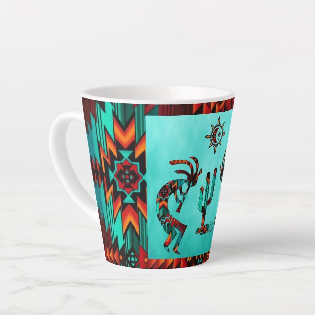 Caneca De Café Latte Kokopelli E Cactus (Ângulo esquerdo)
