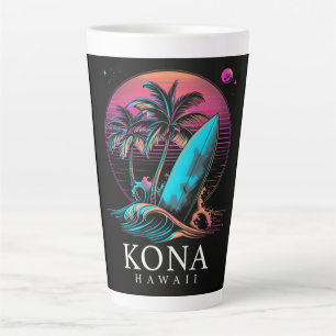 Caneca De Café Latte Kona Havaí Prancha de Surf Havaiana Vintage 