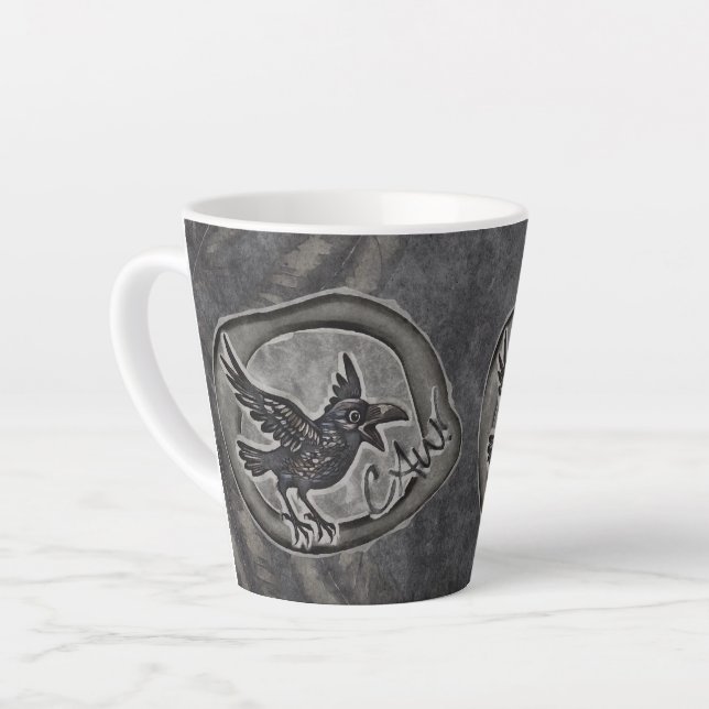 Caneca De Café Latte Krähe Crow Rabe ruft CAW! (Ângulo esquerdo)