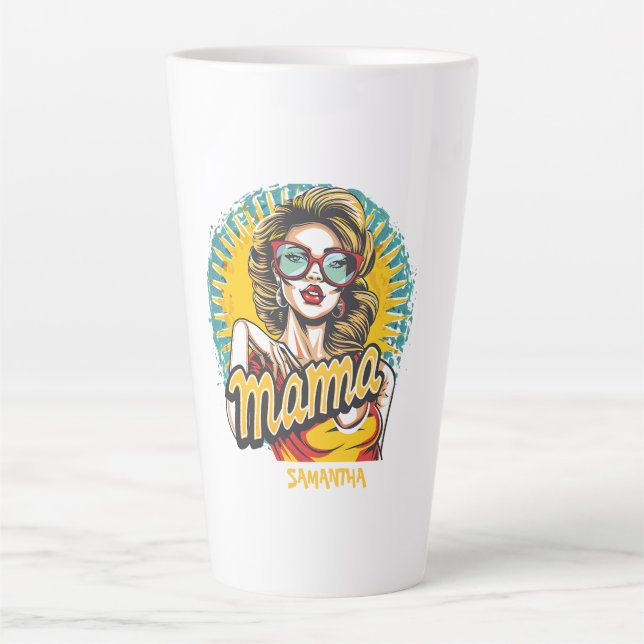 Caneca De Café Latte Lã-Pop da Mama Retro Personalizada (17) (Frente)