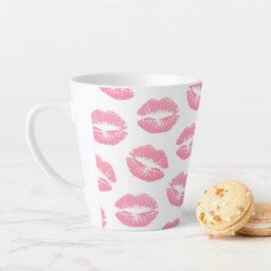 Caneca De Café Latte Lábios Rosa, Padrão De Lábios, Batom Rosa, Beijo