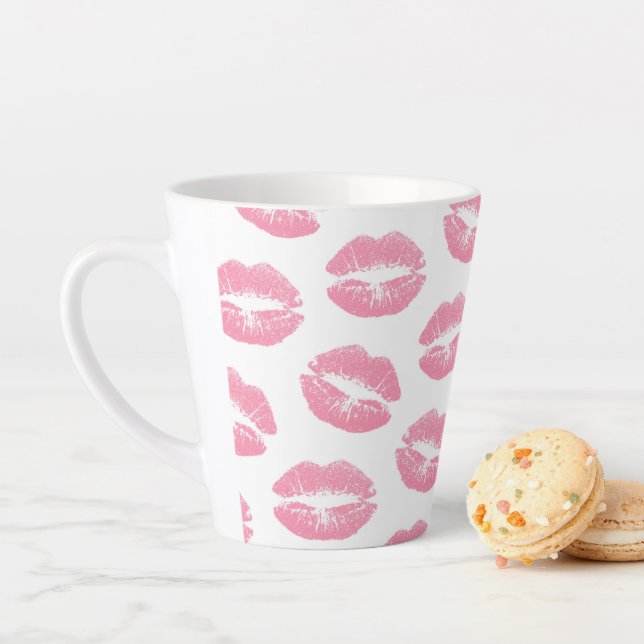 Caneca De Café Latte Lábios Rosa, Padrão De Lábios, Batom Rosa, Beijo (In Situ)