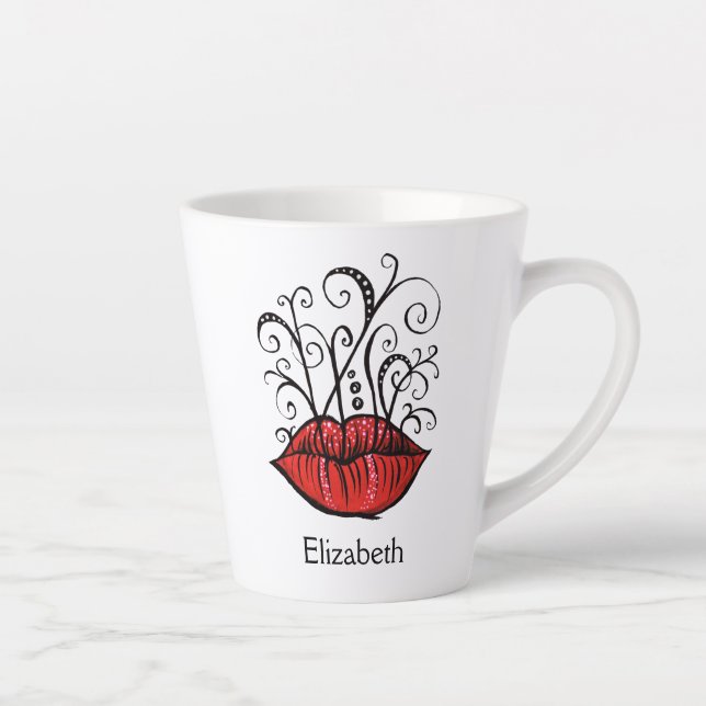 Caneca De Café Latte Lábios Vermelho Nome Menino Fashionista Makeup (Direita)