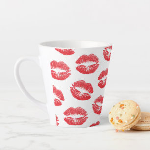 Caneca De Café Latte Lábios Vermelhos, Padrão De Lábios, Batom Vermelho