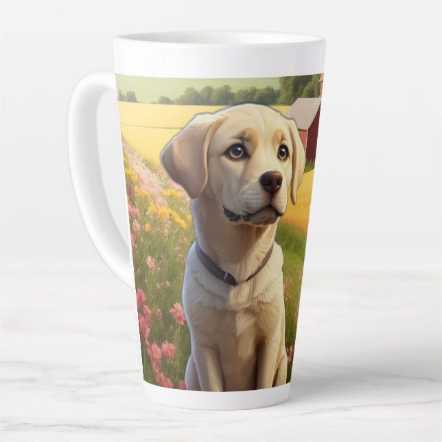 Caneca De Café Latte Labrador Retriever na Fazenda (Ângulo esquerdo)