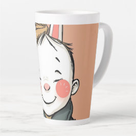 Caneca De Café Latte Lächelnder Junge mit Hasenohren Kindliche Freude 