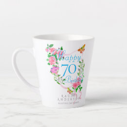 Caneca De Café Latte Laço de Rosa Rosa 70º Aniversário
