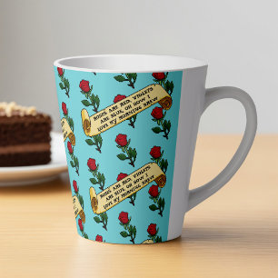 Caneca De Café Latte Laços com padrão de poema de café de rosas vermelh