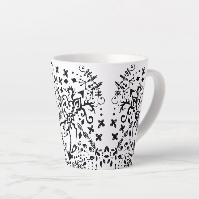 Caneca De Café Latte Lacy Black Doodle Latte Mug (Ângulo direito)
